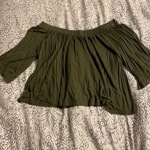 Olive green off-the-shoulder shirt